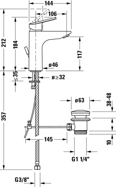 Duravit No.1 Einhebel-Waschtischmischer M Minus-Flow mit Zugstangen-Ablaufgarnitur, chrom