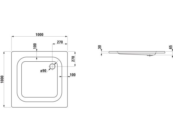 Laufen Platina Duschwanne 100x100cm flach, Einbauhöhe 6,5cm