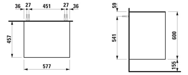 Laufen The New Classic Schubladenelement 58cm, 2 Schubladen, ohne Ausschnitt, techn. Zeichnung