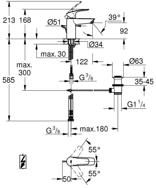Grohe Eurosmart Einhand-Waschtischbatterie S-Size, mit Ablaufgarnitur, Niederdruck, chrom