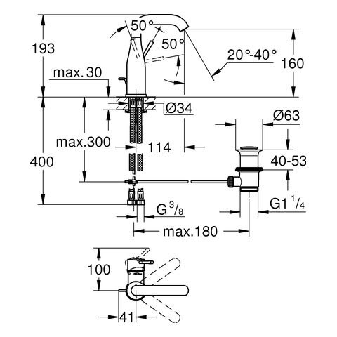 Grohe Essence Einhand-Waschtischbatterie M-Size, schwenkbarer U-Auslauf, supersteel
