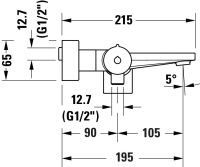 Vorschau: Duravit Tulum Einhebel-Wannenmischer Aufputz, chrom, TU5230000010, techn. Zeichnung
