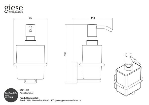 Giese Gifix 21 Seifenspender, Wandmodell zum Kleben und Schrauben, chrom