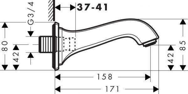 Hansgrohe Metropol Classic Wanneneinlauf, Ausladung 158mm, chrom