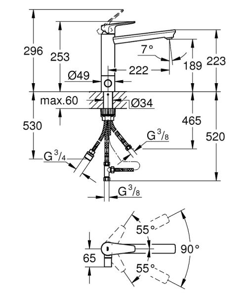 Grohe BauEdge Einhand-Spültischbatterie mit integrierter Vorabsperrung, chrom 31696000 1