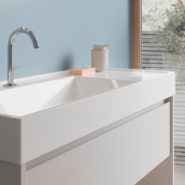 Burgbad Devio Mineralguss-Waschtisch 80cm mit Unterschrank, 1 Auszug & offenem Fach