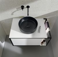 Vorschau: Burgbad Junit Badmöbel-Set 76,5cm, Leuchtspiegel, Keramik-Aufsatzwaschtisch rund und WT-Unterschrank