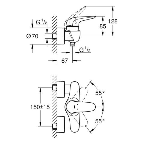 Grohe Eurostyle Einhand-Brausebatterie, geschlossener Hebelgriff, chrom