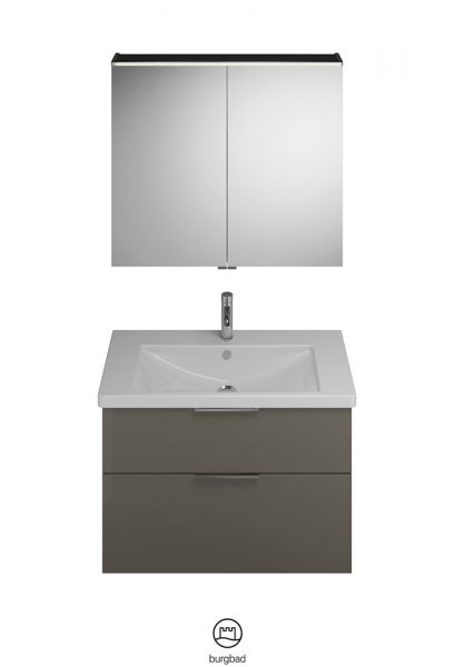 Burgbad Eqio Badmöbel-Set 93cm, Spiegelschrank, Keramik-Waschtisch und WT-Unterschrank