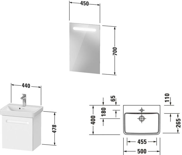 Duravit No.1 Badmöbel-Set 50cm mit Waschtisch und Spiegel