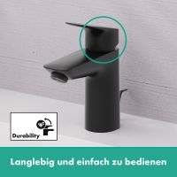 Vorschau: Hansgrohe Logis Waschtischarmatur 100 mit Metall Zugstangen-Ablaufgarnitur, schwarz matt