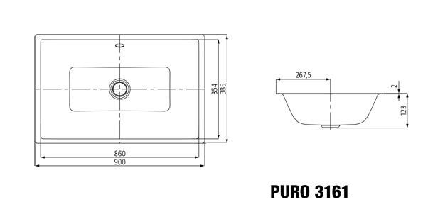 Kaldewei Puro Unterbauwaschtisch 90x38,5cm, Perl-Effekt Mod.3161