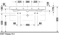 Vorschau: Duravit Happy D.2 Waschtisch 120x50,5cm, mit Überlauf, ohne Wondergliss, weiß 2318120026