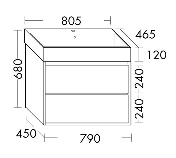 Burgbad Devio Keramik-Waschtisch 80cm mit Unterschrank, 2 Auszüge, veloursgrau matt SHKF081