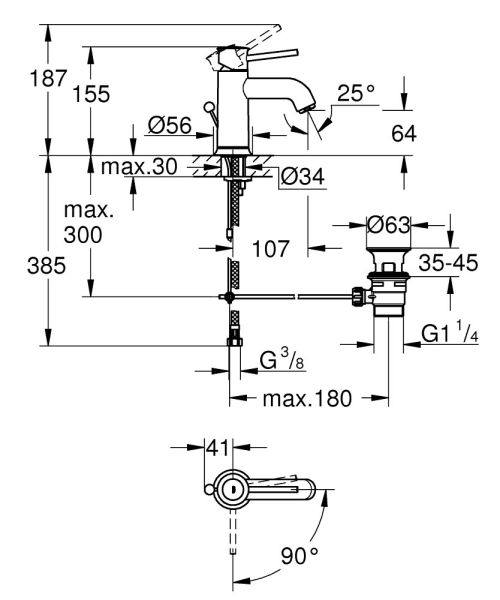 Grohe Start Classic Einhebelmischer S-Size Mittelstellung kalt mit Ablaufgarnitur, chrom