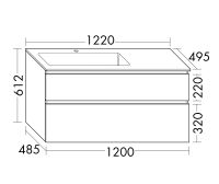 Vorschau: Burgbad Lin20 Mineralguss-Waschtisch 122cm mit Waschtischunterschrank, 2 Auszüge, wandhängend