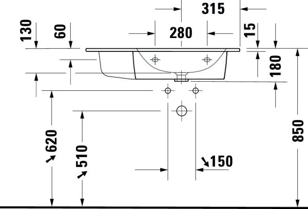 Duravit ME by Starck Waschtisch 83x49cm, 1 Hahnloch, mit Überlauf, Becken rechts, weiß 2346830000