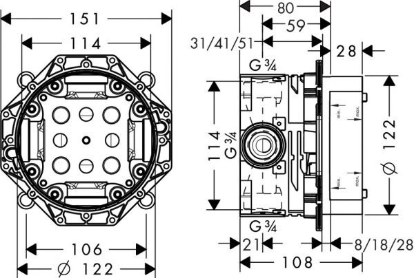 Axor iBox universal Grundkörper mit Vorabsperrung