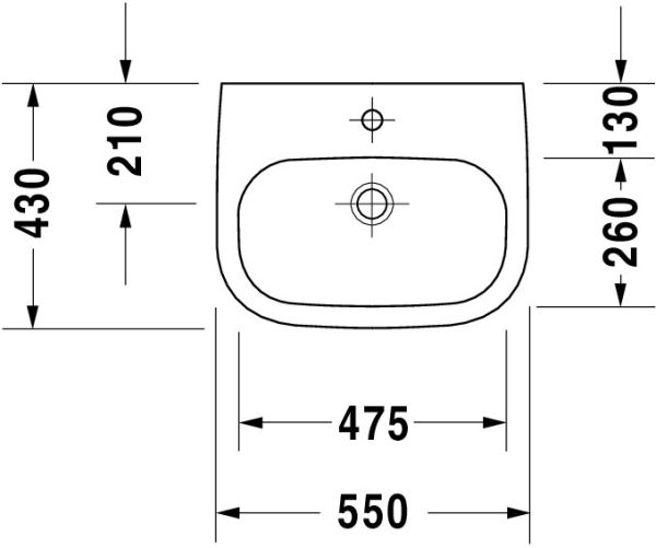 Duravit D-Code Waschtisch rechteckig 55x43cm, ohne Hahnloch, ohne Überlauf, weiß 2311550070