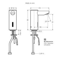 Vorschau: WimTec LITE Kaltwasser-Waschtischarmatur HDK 230V Netzbetrieb, chrom
