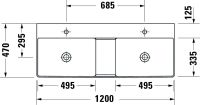 Vorschau: Duravit DuraSquare Doppelwaschtisch 120x47cm, 2 Hahnlöcher, WonderGliss, geschliffen, weiß 23531200711