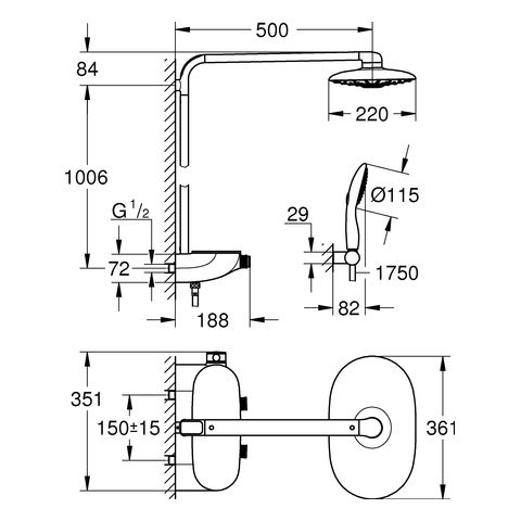 Grohe Rainshower System SmartControl 360 DUO Duschsystem mit Thermostatbatterie, chrom