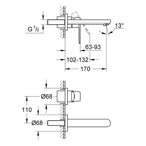 Grohe Eurosmart Cosmopolitan 2-Loch-Waschtischbatterie, Ausladung 170mm, chrom