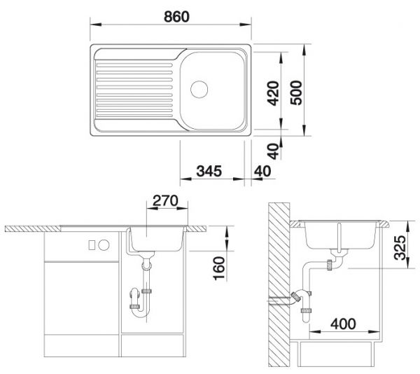 Blanco Tipo 45 S Edelstahlspüle, ohne Ablauffernbedienung, edelstahl naturfinish