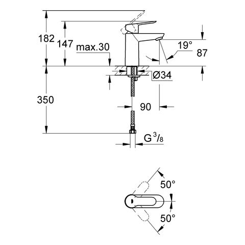 Grohe BauEdge Einhand-Waschtischbatterie, glatter Körper, S-Size, chrom