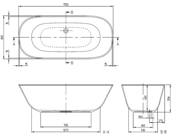 Villeroy&Boch Theano freistehende Badewanne 175x80cm