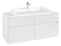 Villeroy&Boch Collaro Waschtischunterschrank passend zu Aufsatzwaschtisch 4A338G, 4 Auszüge, 120cm, glossy white, C08700DH