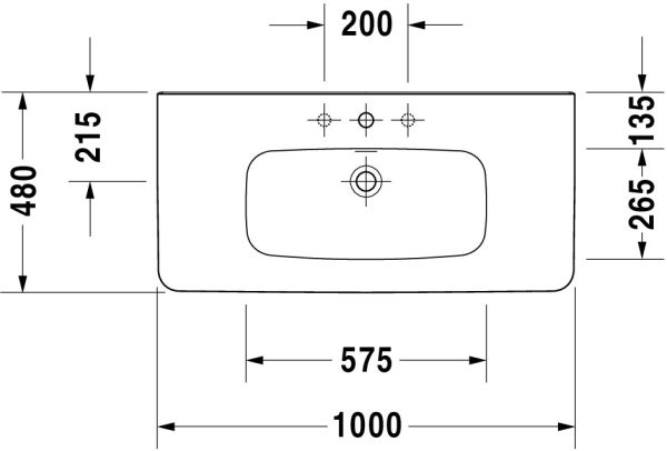 Duravit DuraStyle Waschtisch rechteckig 100x48cm, mit Hahnloch, mit Überlauf, weiß 2320100000