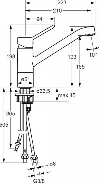 Hansa Hansaprimo Spültisch-Einhand-Einlochbatterie, Niederdruck, Vollhebel, schwenkbar, chrom