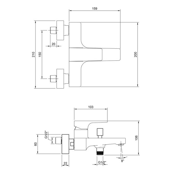 Villeroy&Boch Architectura Square Einhebel-Badewannenarmatur, chrom TVT12500100061 