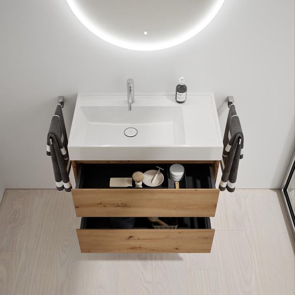 Burgbad Devio Mineralguss-Waschtisch 80cm mit Unterschrank, 2 Auszüge, eiche dekor urban 