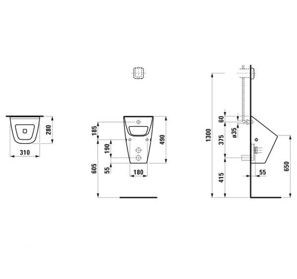 Laufen Vila Absauge-Urinal, Zulauf innen, ohne Deckel, weiß