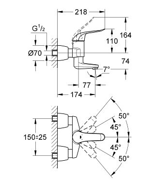 Grohe Euroeco Special Einhand-Waschtischbatterie, Ausladung 174mm, absperrbare S-Anschlüsse, chrom