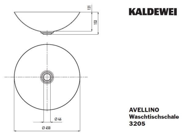 Kaldewei Avellino 3205 Waschtisch-Schale rund Ø45cm, Perl-Effekt, beidseitig emailliert