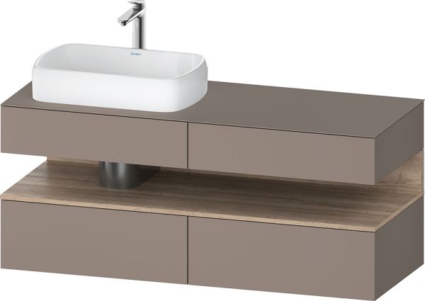 Duravit Qatego Unterschrank für Aufsatzbecken 140x55cm in basalt matt, mit offenem Fach in eiche marmoriert, Ausschnitt links QA4765