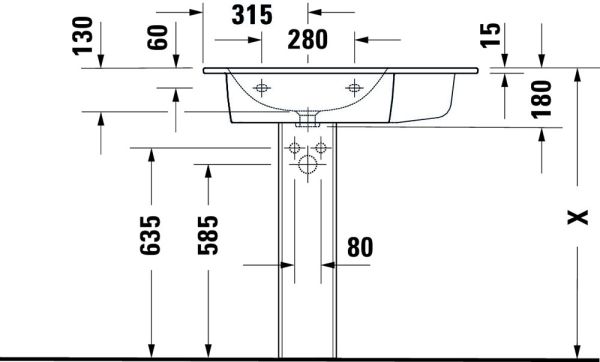 Duravit ME by Starck Waschtisch 83x49cm, mit Überlauf, mit Wondergliss, weiß 23458300001