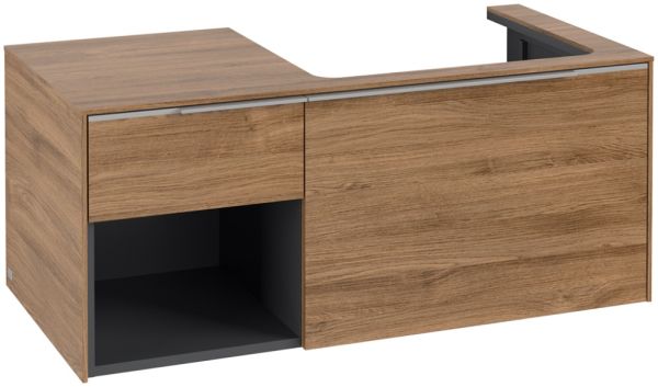 Villeroy&Boch Subway 3.0 Waschtischunterschrank mit Regalelement links, Breite 100,1cm kansas oak aluminium glänzend C57100RH