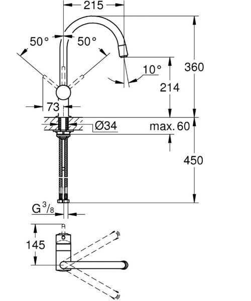 Grohe Minta Einhand-Spültischbatterie, herausziehbarer Mousseur, C-Auslauf