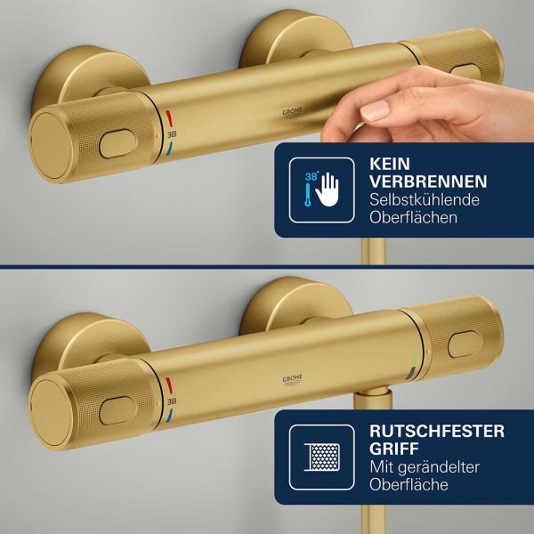 Grohe Precision Feel Thermostat-Wannenbatterie mit ProGrip Rändelstruktur, cool sunrise gebürstet