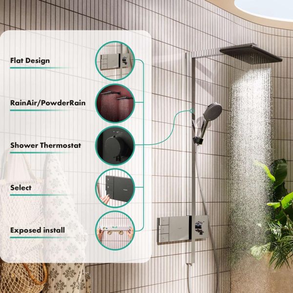 hansgrohe Raindance Alive Q Duschsystem 210/340 2 Strahlarten, brushed black chrome