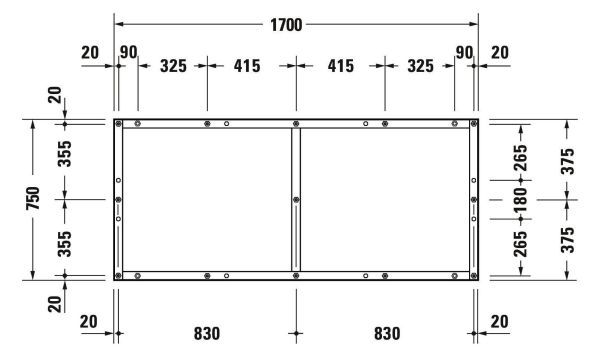 Duravit Tempano Fußgestell höhenverstellbar 70 - 100mm 1700x750x85mm