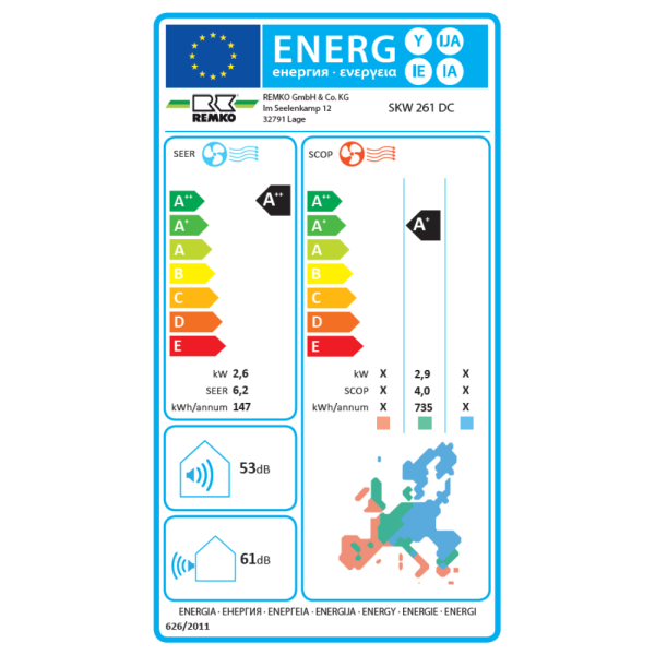 Remko Split SKW 261 DC Kompakt-Wand-Raumklimagerät, 2,6 kW Inverter-Technik, EEK: A++