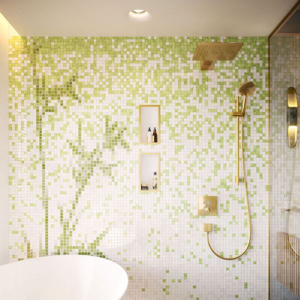 hansgrohe Raindance E Duschkopf 300 1jet mit Brausearm, EcoSmart, polished gold optic