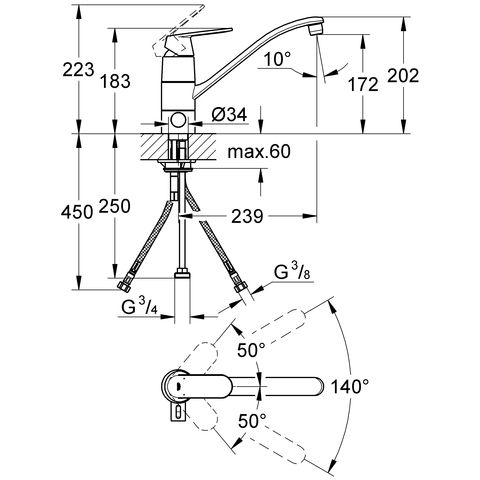 Grohe Eurosmart Cosmopolitan Einhand-Spültischbatterie mit Vorabsperrung, chrom