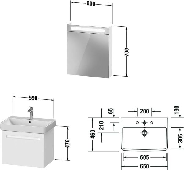 Duravit No.1 Badmöbel-Set 65cm mit Waschtisch und Spiegelschrank