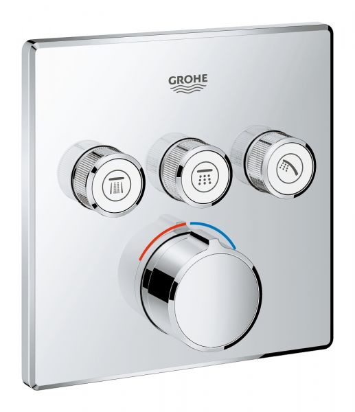 Grohe SmartControl Unterputzmischer mit 3 Absperrventilen, Fertigmontageset eckig, chrom